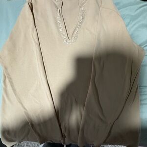 Lands' End Tan Women's Tunic with Embroidered Neckline